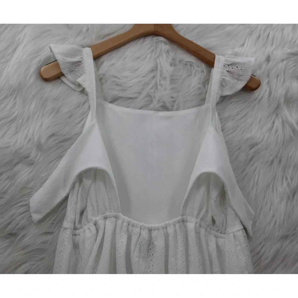 The Childrens Place White Eyelet Cutout Dress Size 16 XXL Ruffle Preppy Minimal